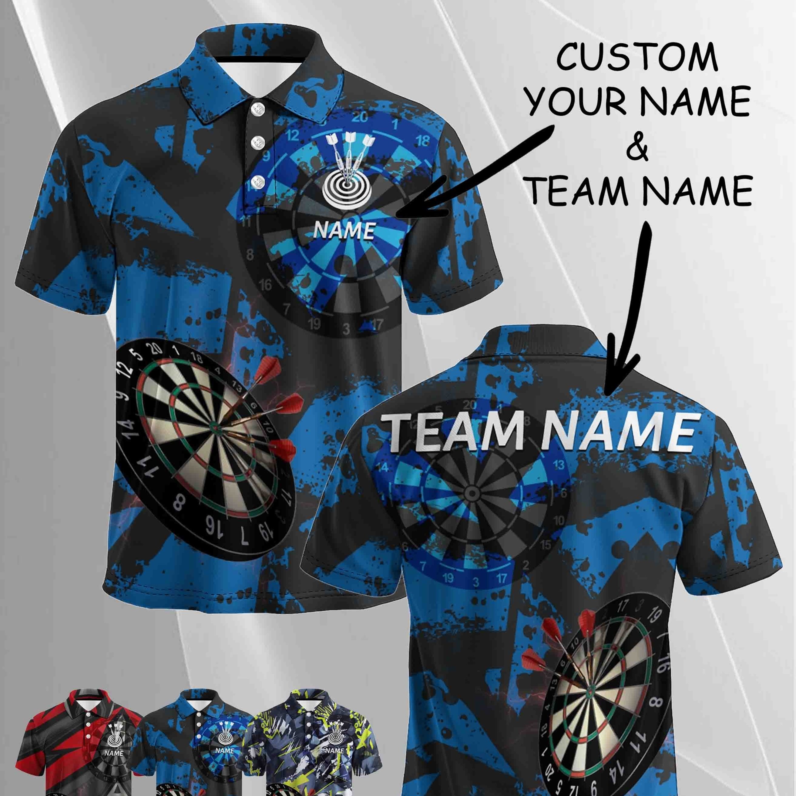 TEMU Customized Darts Shirt, Support Personalized Name And Team Name Customization, Dart Pattern With Bright Contrast Color Matching, Classic Lapel