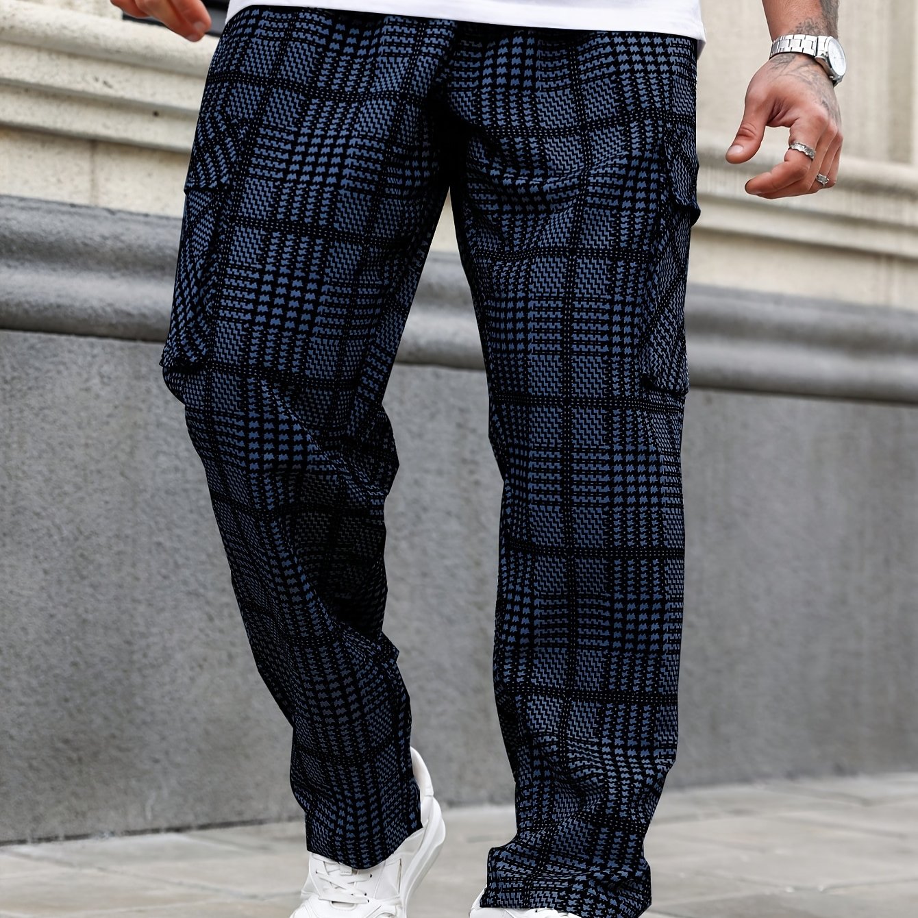 TEMU Men's Long Pants, Loose Comfortable Showcasing Street Style, Plus Size