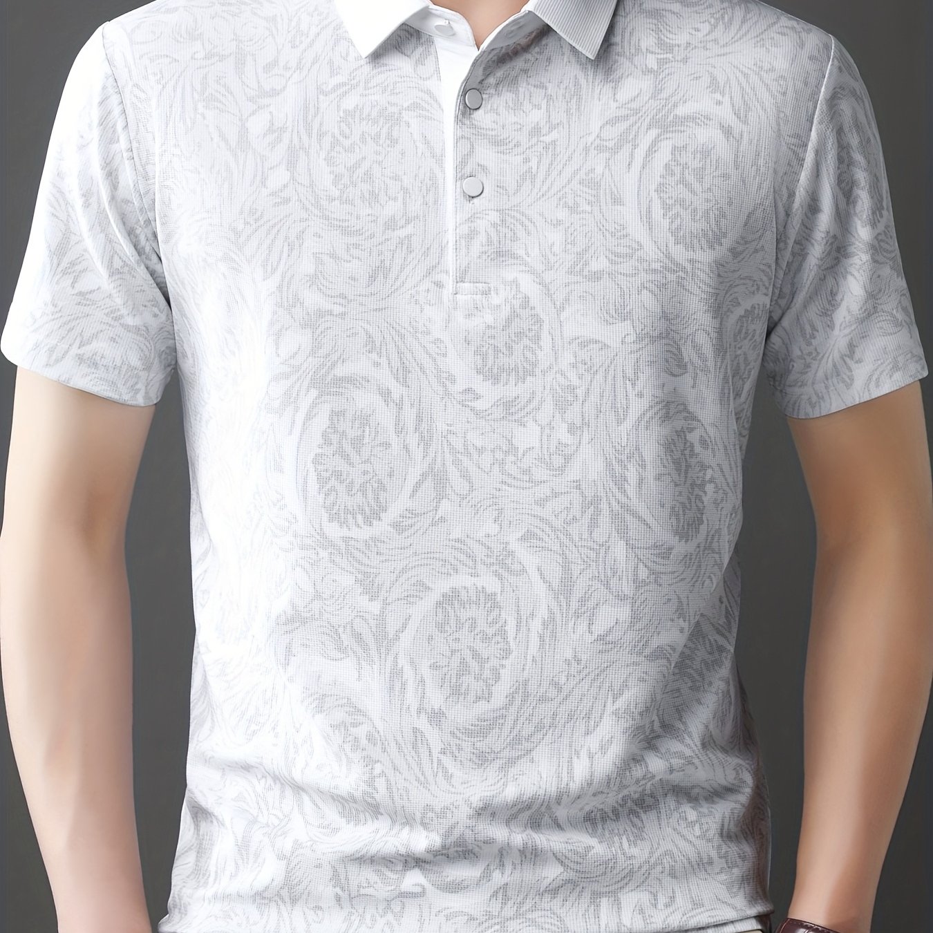 TEMU [] T-shirt à manches courtes pour homme, printemps, col premium, imprimé géométrique, polo décontracté