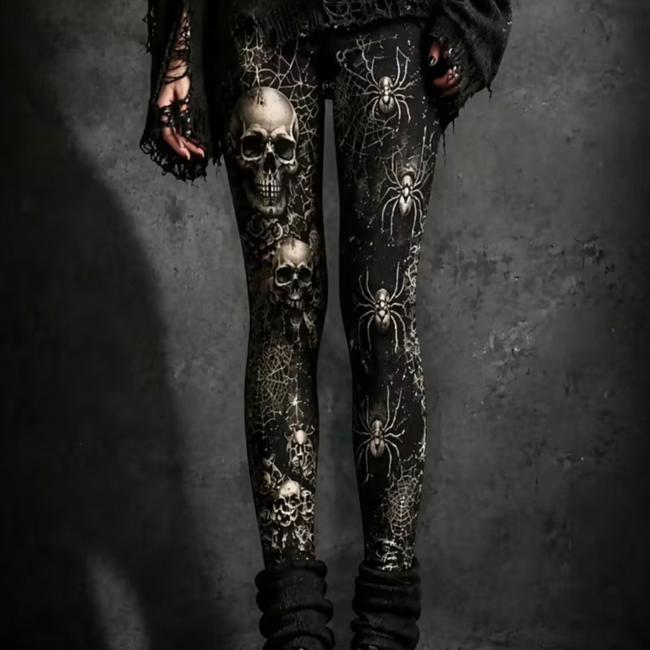 TEMU [printed Designnot Textured]casual Leggings With Skull And Design, Stretchy, Comfortable, Stylish For Everyday Use