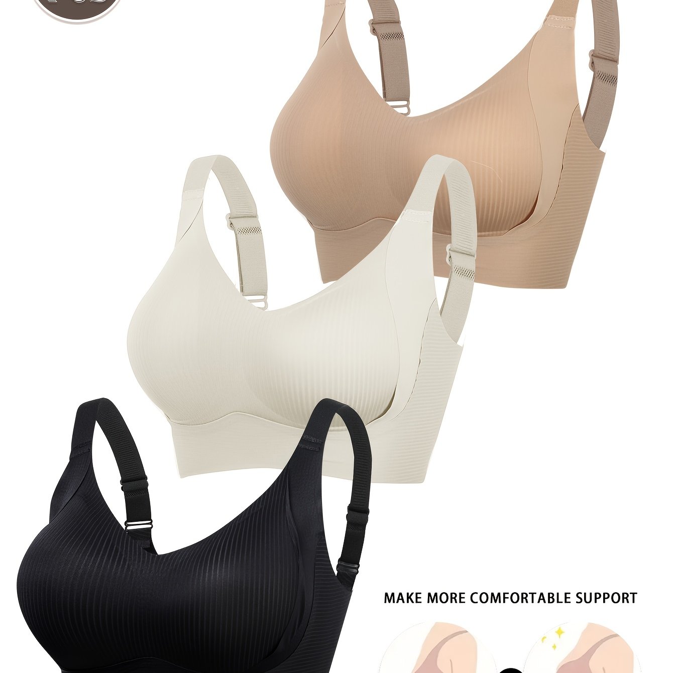 TEMU 3pcs Set Of Women', Wire-free Bras, Comfortable And Lightweight Design, Suitable For Bust Sizes, Full Coverage, Anti-sagging And Lifting Bandeau