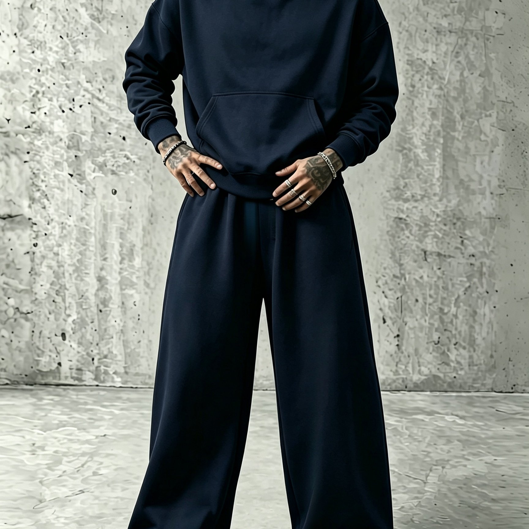 TEMU Men's Fashionable Pullover Hooded Sweatshirt And Wide-leg Athletic Pants Set, Casual Loose Two-piece Set, Solid Color Athletic Outfit, Suitable