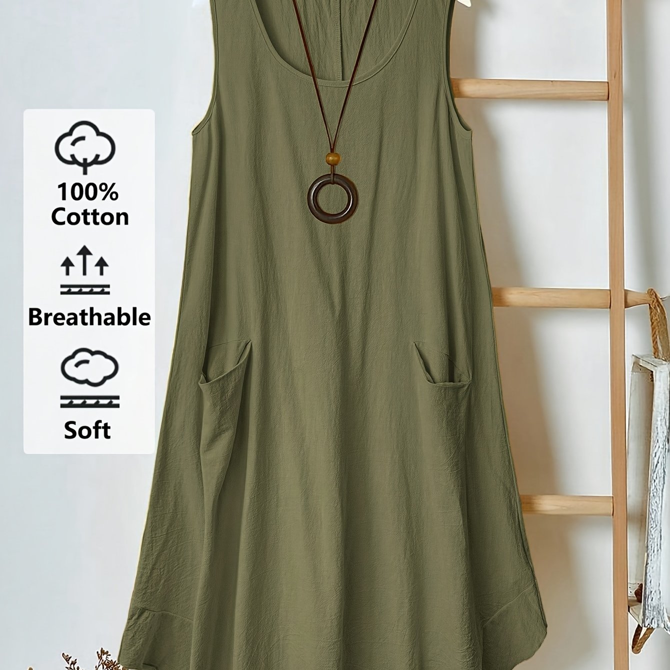 Spring Summer New Solid Round Neck Sleeveless Loose Style Beautiful Dress Women