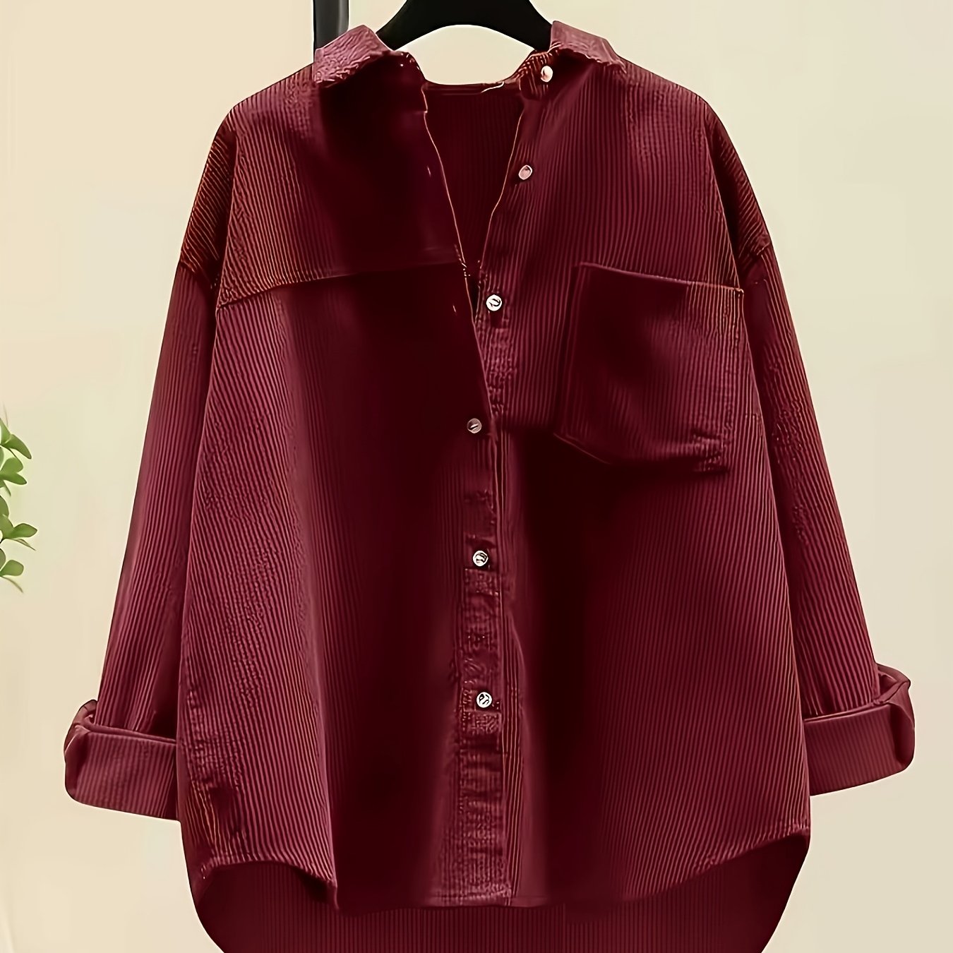 TEMU Women's Corduroy Shirt, Casual Shirt, Button- Shirt, Long-sleeve Shirt, Women's Fashion, Office