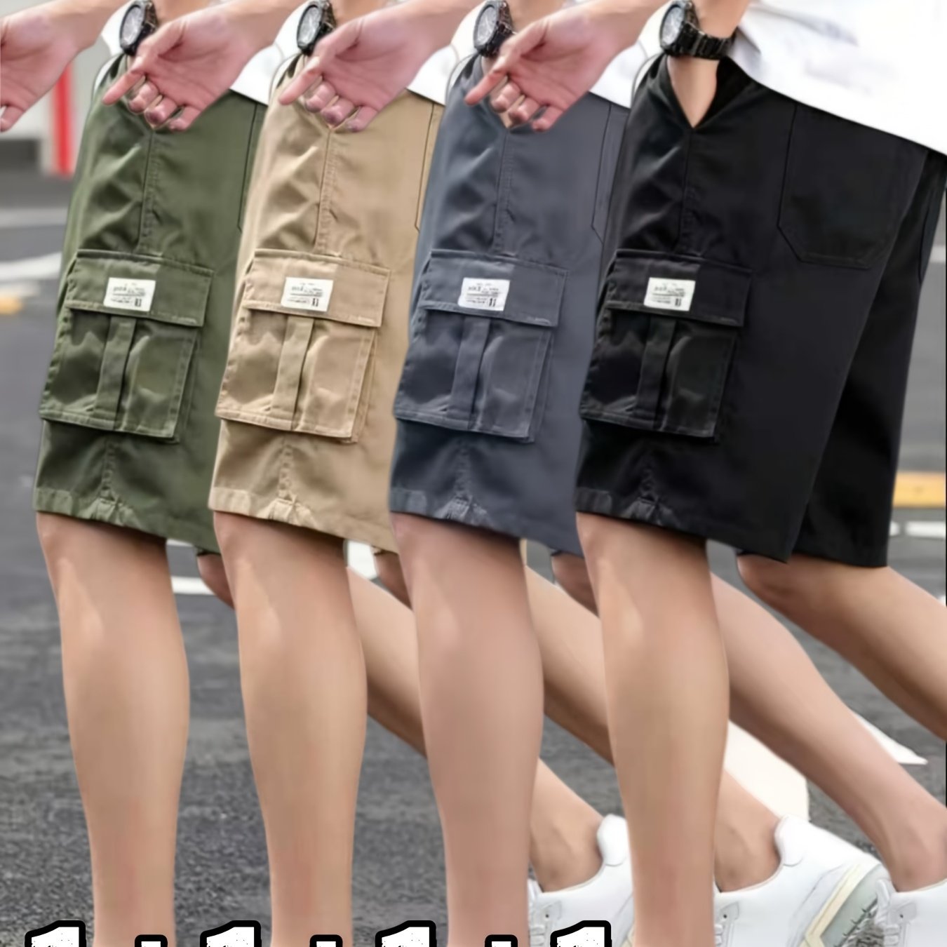 TEMU 4pcs Set Men's Multi-functional Casual Shorts | Large Pocket Loose- Shorts