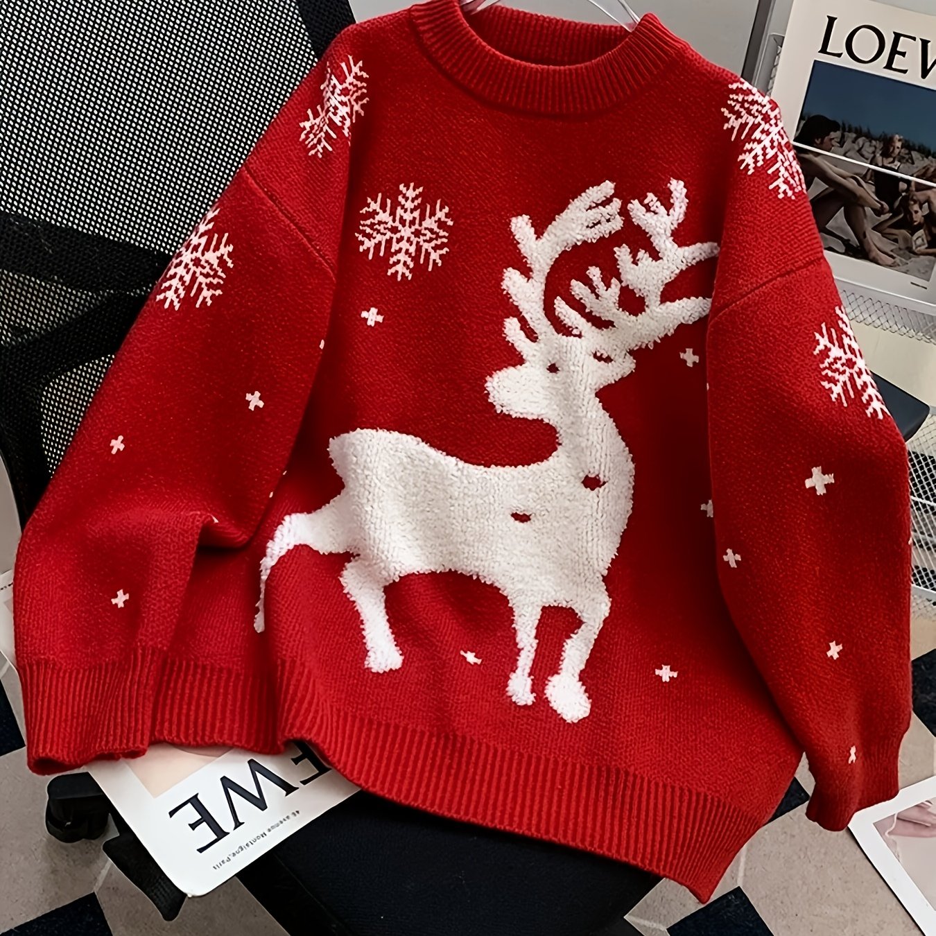 TEMU Pull- femme ambiance de Noël rouge automne-hiver et décontracté en