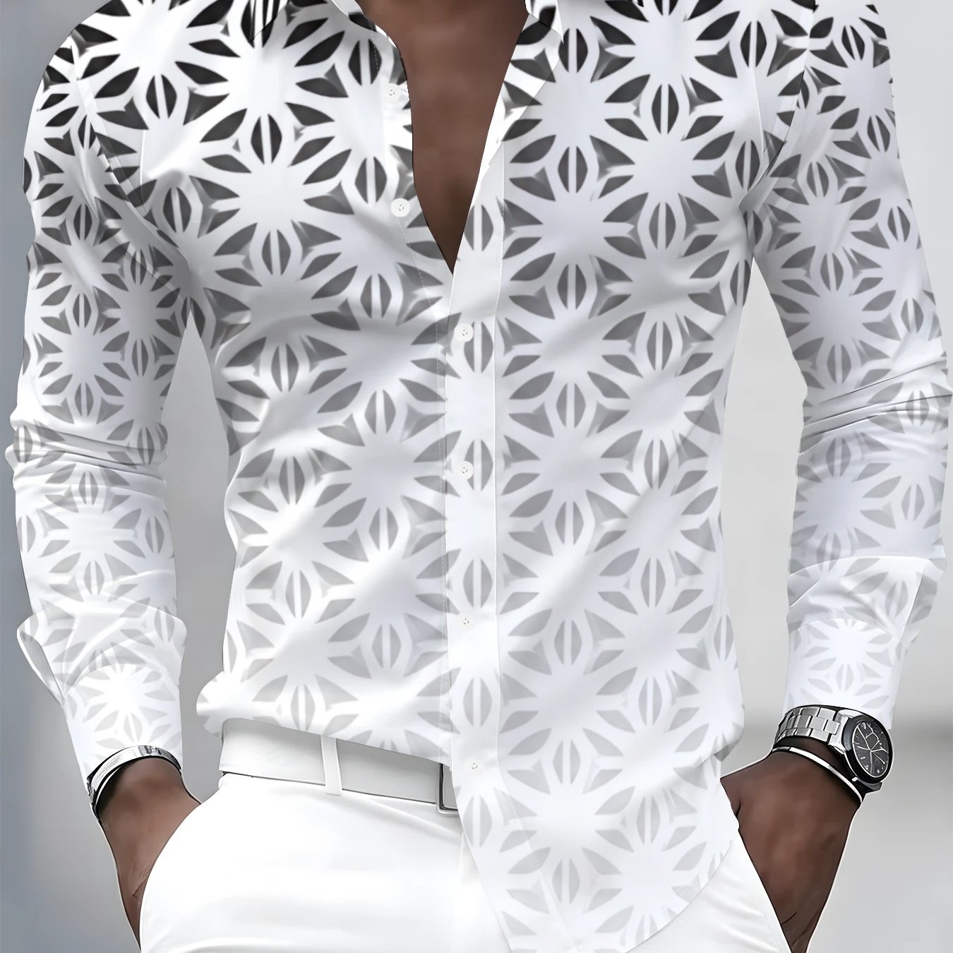 TEMU Men's Casual Shirt, Regular Summer Fit, Long Sleeve With Lapel Collar And Buttons, Comfortable Casual Top For Daily Wear