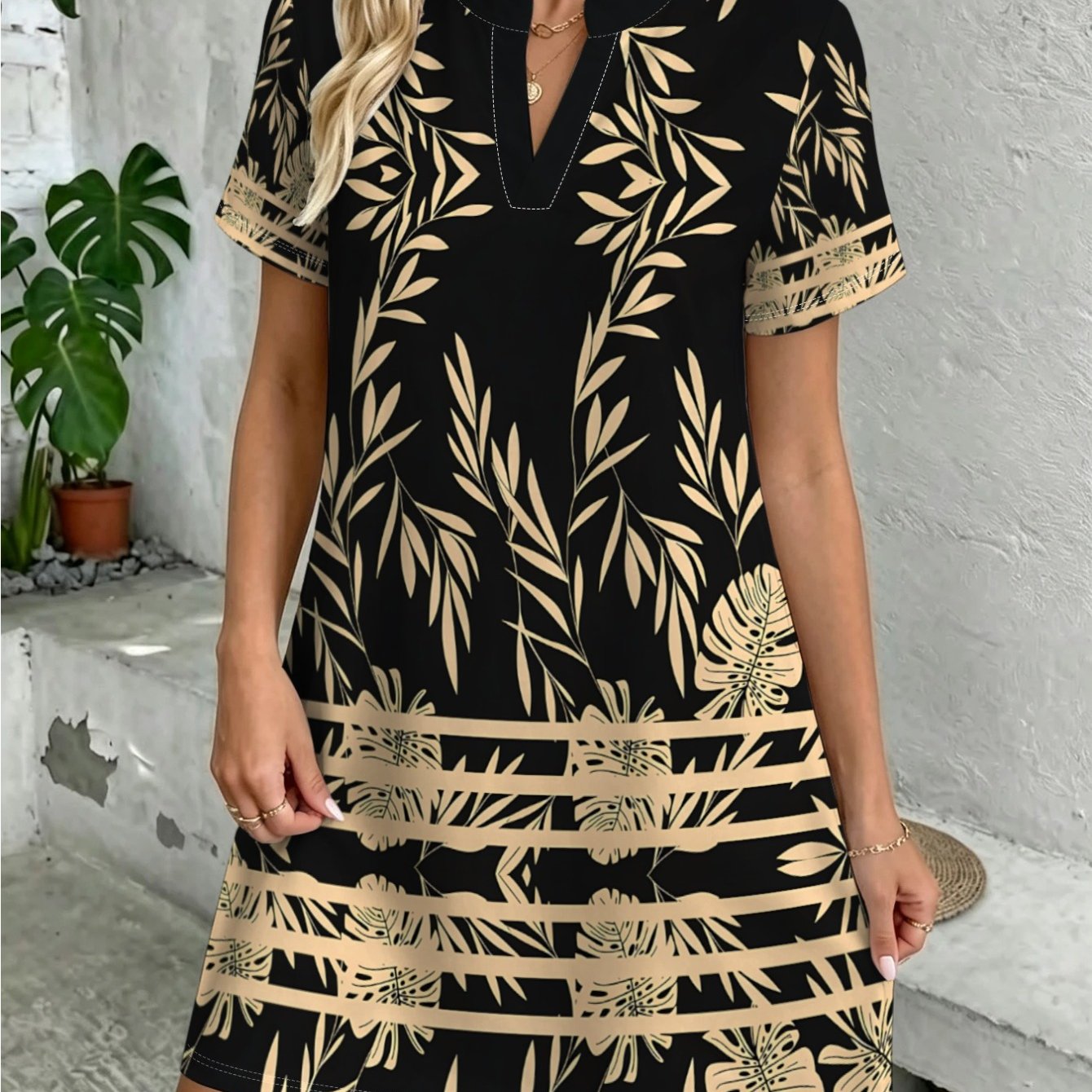 TEMU New European And Women's Fashion Casual Dress, Spring/summer And Banana Leaf Striped Dress, Daily Casual Comfortable Dress, Trendy And Versatile