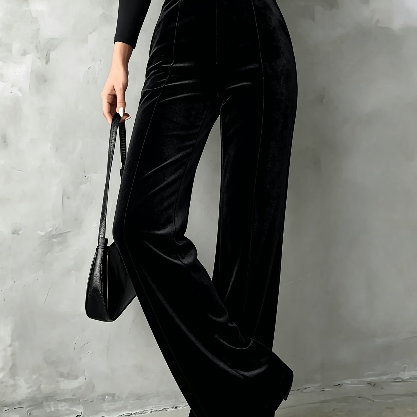 TEMU High-waist Seam Velvet Flared Floor-length Trousers, Elastic Velvet Slim Fit Trumpet Long Pants, Lightly Mature Retro Elegant Solid Color Long
