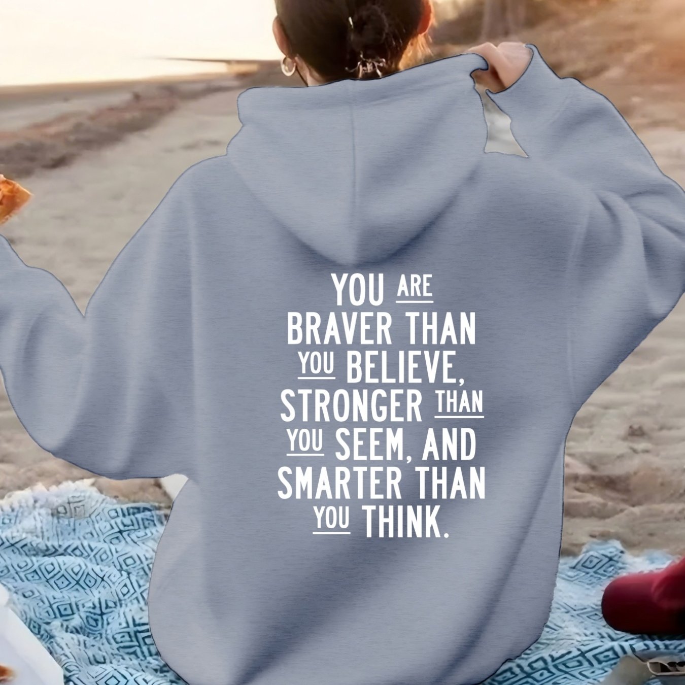 TEMU Inspirational Text Print That Conveys And Strength. Women's Stylish Casual Sports Hoodie With A Printed Design On The Back