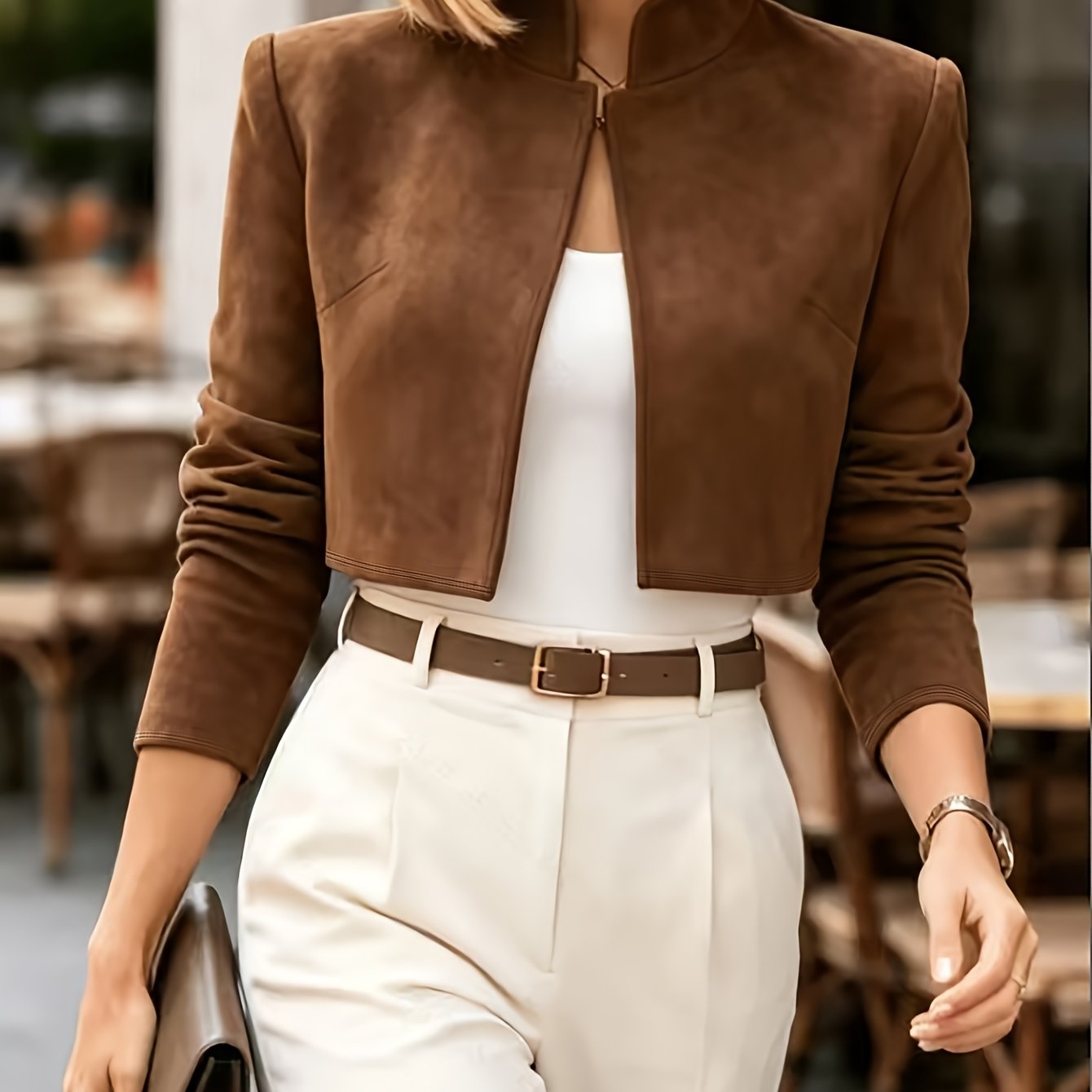 TEMU Asd1 Women's Short Jacket With Collar, Premium Spring And Autumn Style