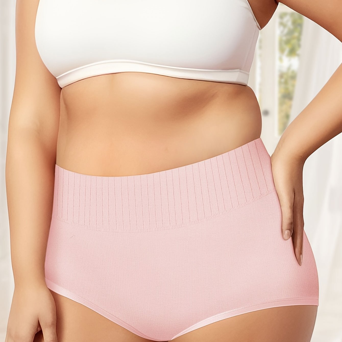 Plus Size Simple Panty Women's Plus Solid Tummy Control High - Temu