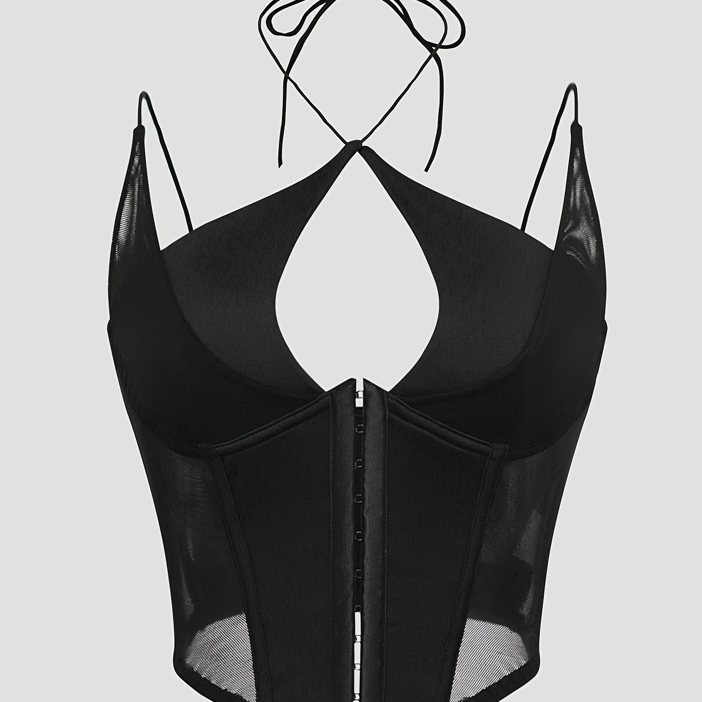 New Sexy Halter Deep-v Solid Color Mesh Button Front Sling Corset Top