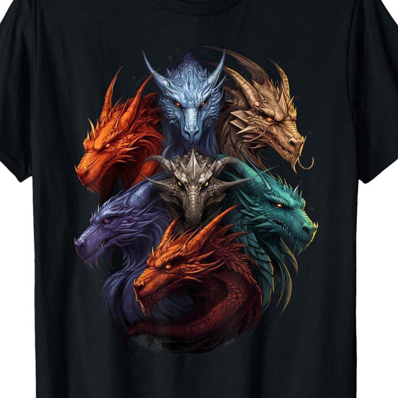 TEMU Men' Dragon Graphic T-shirt - Vibrant Dragon Print, 100% Cotton Regular Fit Short Sleeve Casual Tee For Fantasy Fans, Everyday Shirt With Wear,