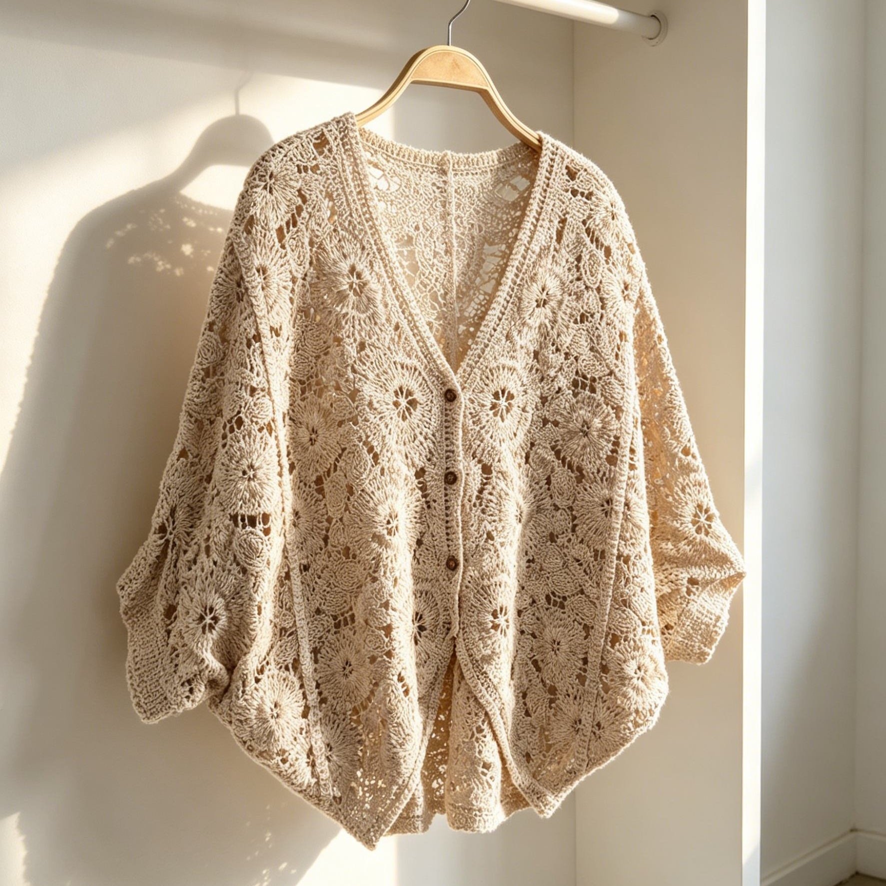 TEMU Cardigan au crochet de style français à col en V pour femme, nouveau vêtement d'extérieur de printemps à manches chauve-souris