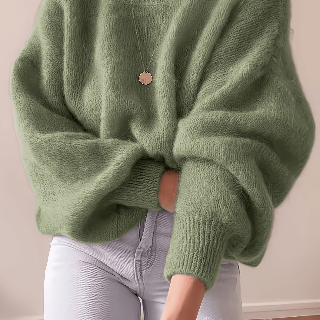 TEMU Pull à col rond décontracté de style français pour d'automne/ d'hiver, haut ample à manches lanternes en peluche douce pour femme, pièce unique