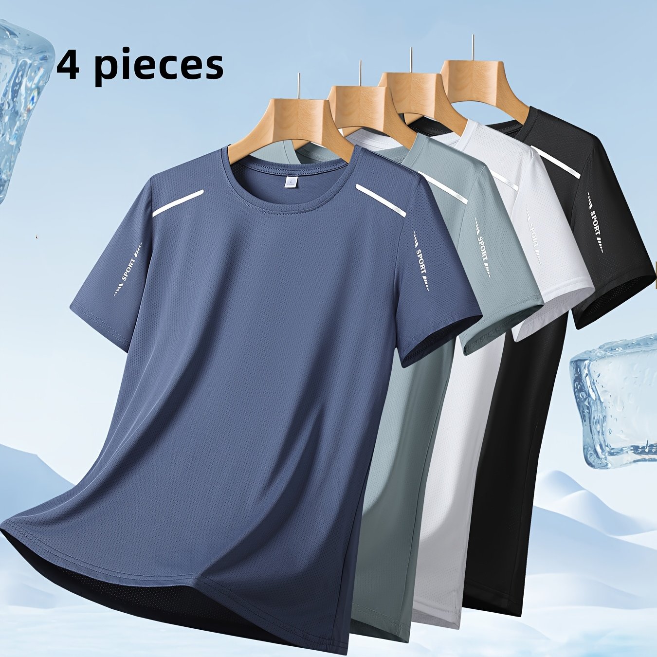 TEMU Men's Quick- T-shirt 4-pack - Breathable Moisture-wicking Round Neck Short Sleeve Top, High Cool And Comfortable Quick-drying Fitness T-shirt,
