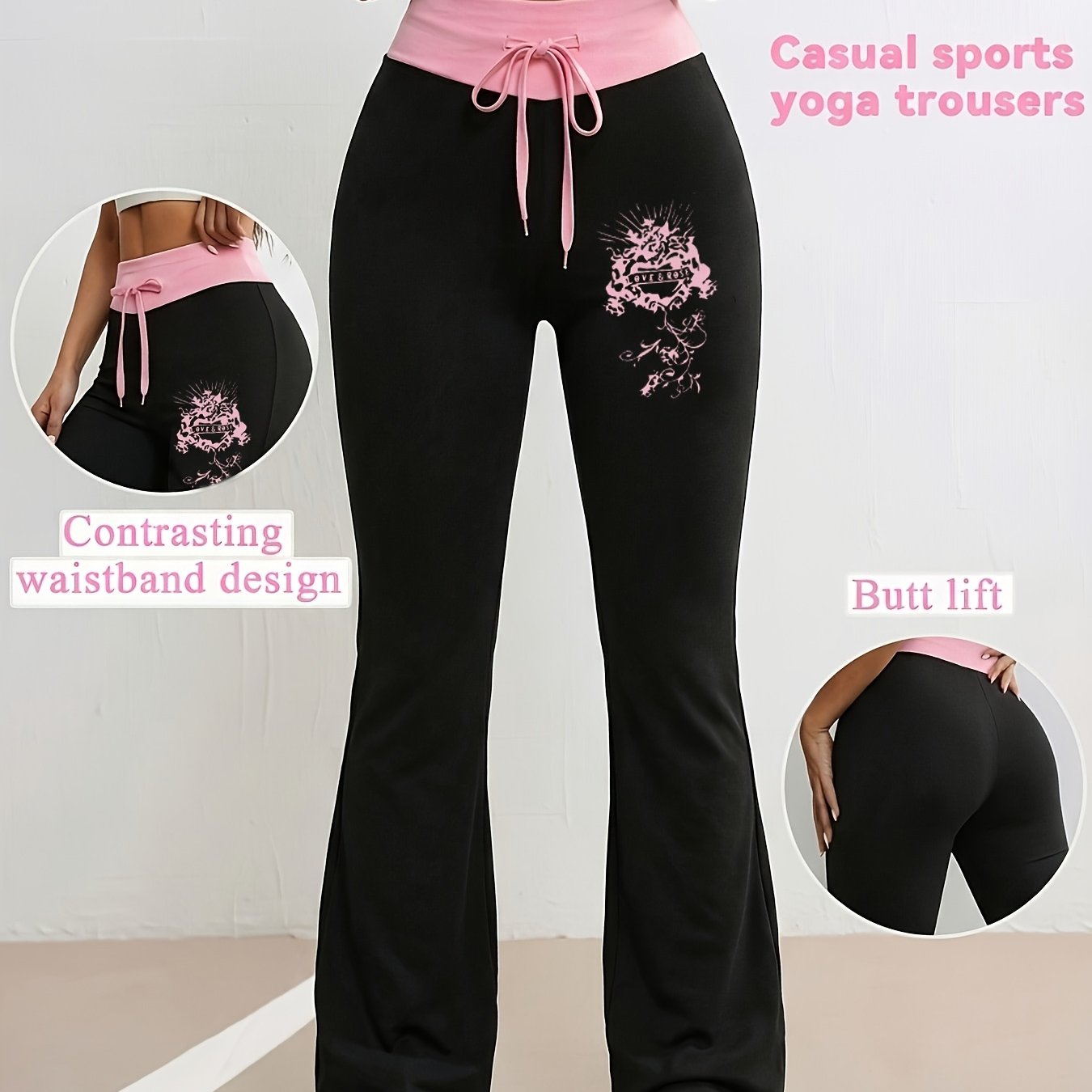 TEMU Women's Casual Sporty Trendy Printed Color-block Pants