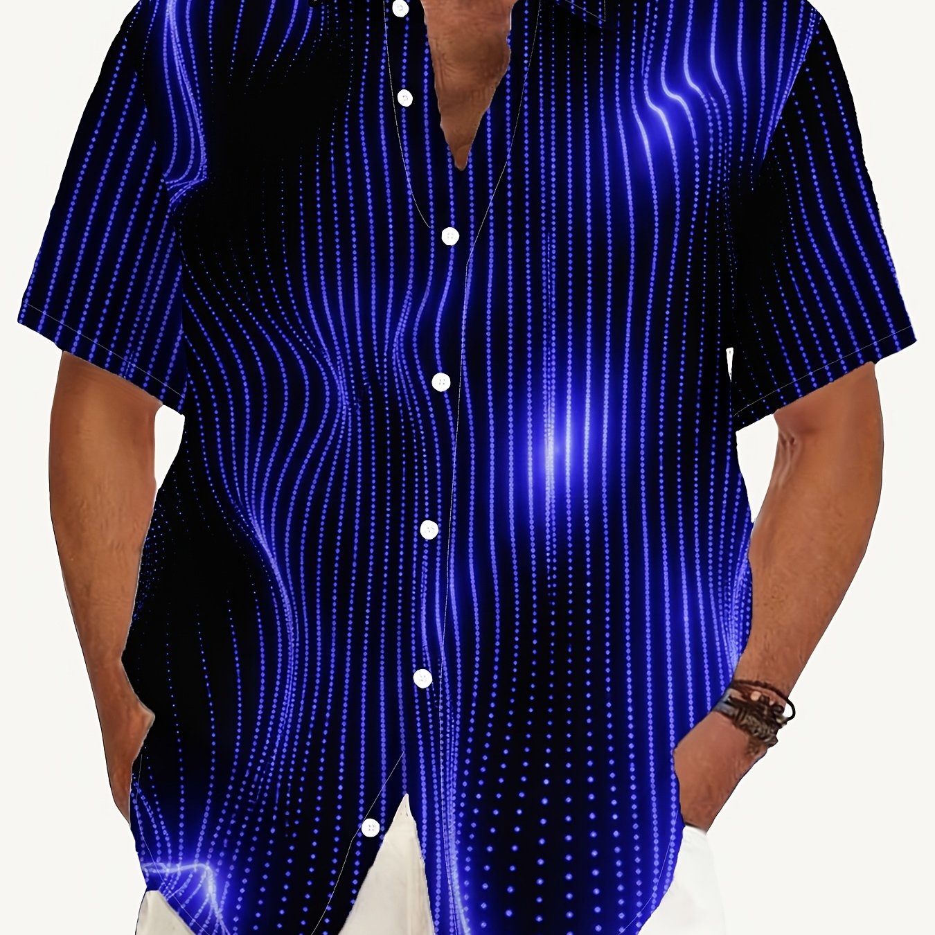 TEMU Printed Design-not Textured]2026 Summer 's Plus Size Shirt, Men's Fashion Short Sleeve Shirt, Digital Ripple Short Sleeve Shirt, Trendy New