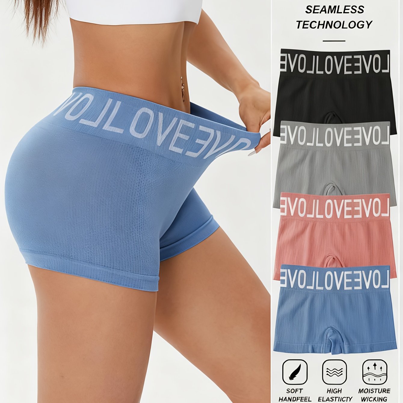 Image of 4pcs Set, Women' Boxer Briefs, Comfortable Breathable Non-stuffy Fitted Non-tight Skin-friendly Fabric, Women' Boxer Underwear