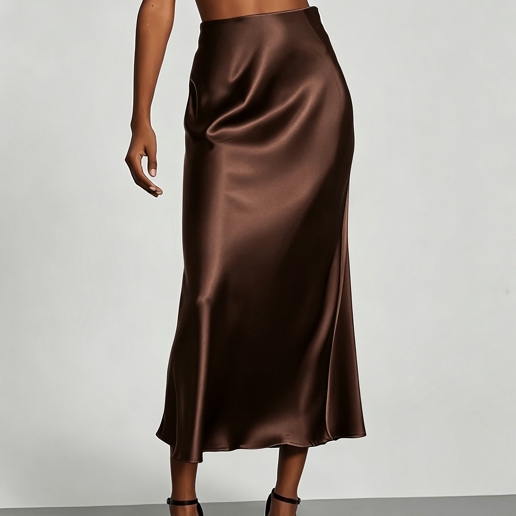 TEMU Women's Draped High-waist Satin Midi Skirt - Satin Texture, Ideal For Summer Party Outfits, Suitable For Gathering And Date Looks, Outfit
