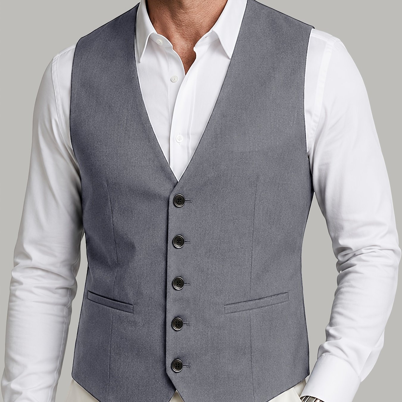 TEMU A Single Solid Color Slim Fit 5 Button Men's Vest Vest Vest With Lightweight And Comfortable Texture, Versatile And Durable And Leisure Style,
