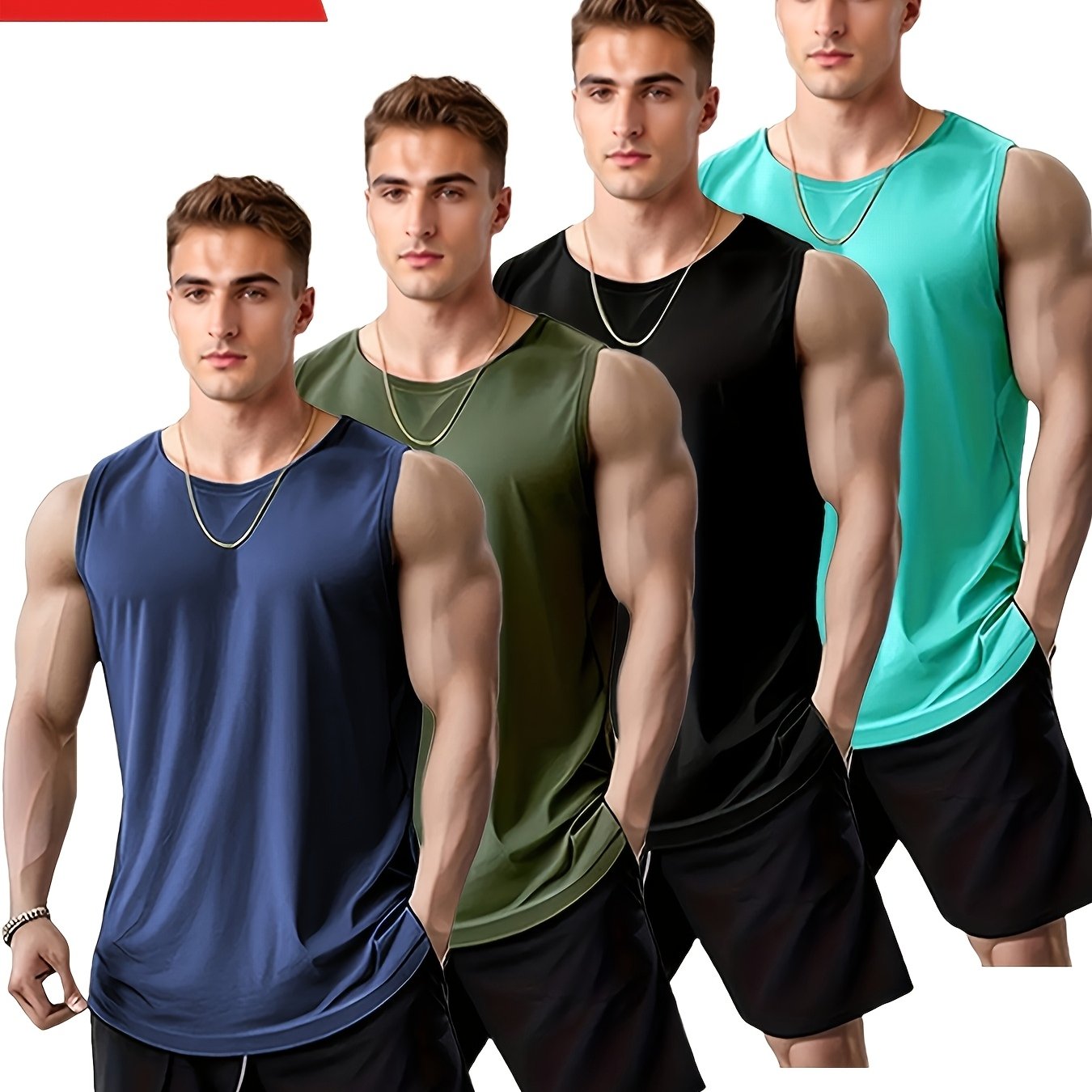 Image of 4pcs Men's Quick-dry Athletic Tank Tops - Breathable, Sleeveless Workout Shirts For Running & Training