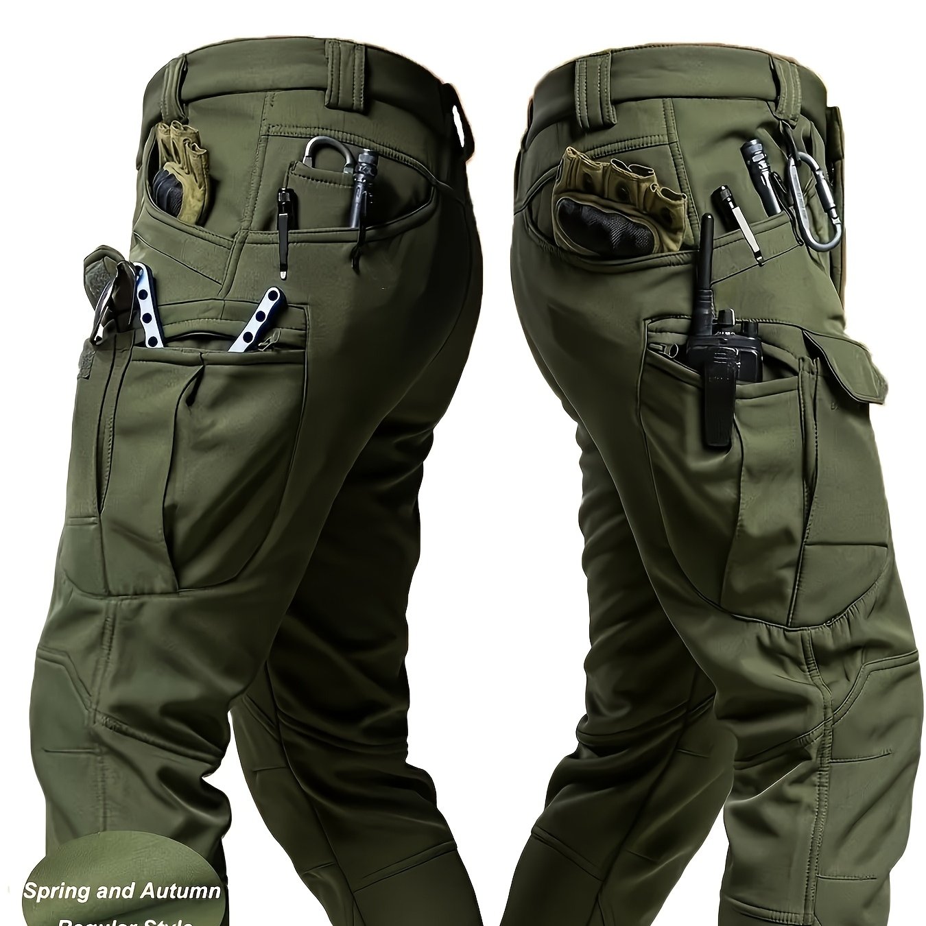 TEMU Men's Outdoor Cargo Pants - Multi-pocket Pants - Durable Soft Shell Hiking Pants - Versatile Long Pants For Spring And Autumn Casual Wear -