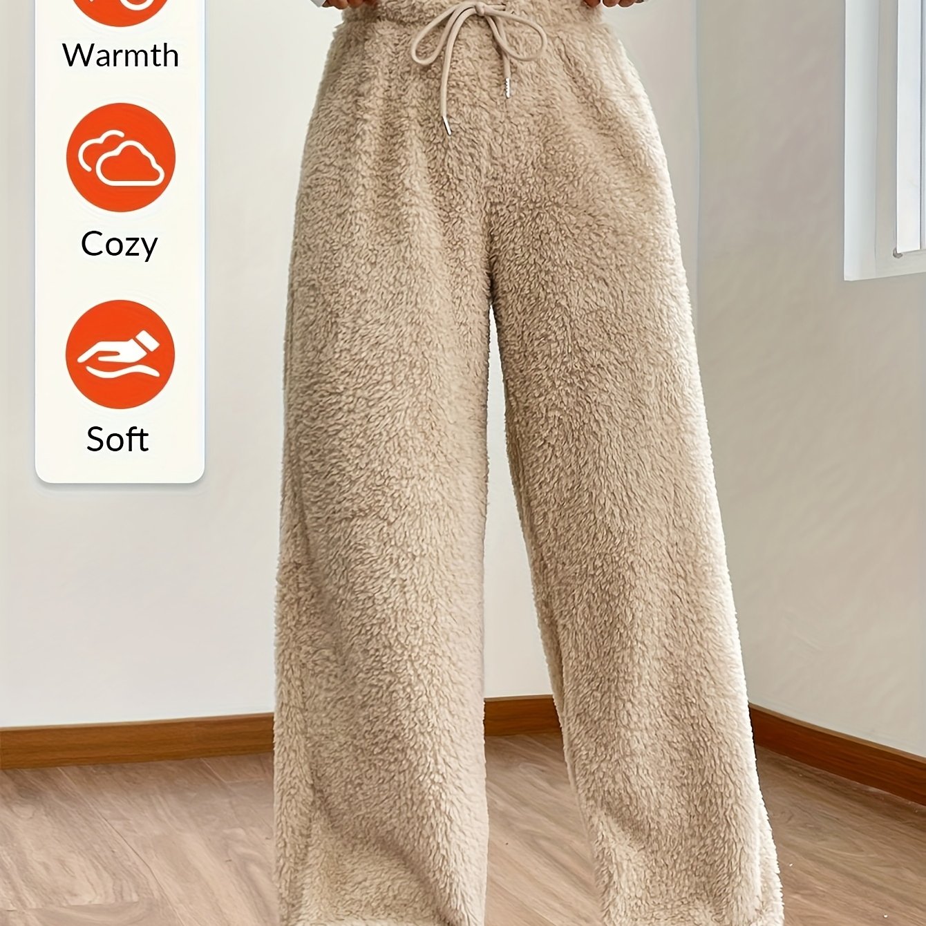 TEMU Teddy-Weitbeinhose mit Kordelzug