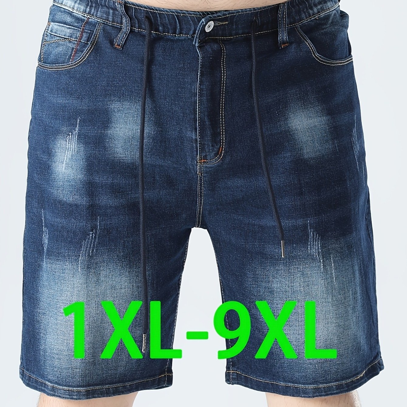 Image of 1xl-9xl Men's Oversized Denim Shorts - Elastic Waist Drawstring Streetwear Jeans, Plus Size Loose Fit Casual Summer Shorts Suitable For & Tall, Denim, Plus Size