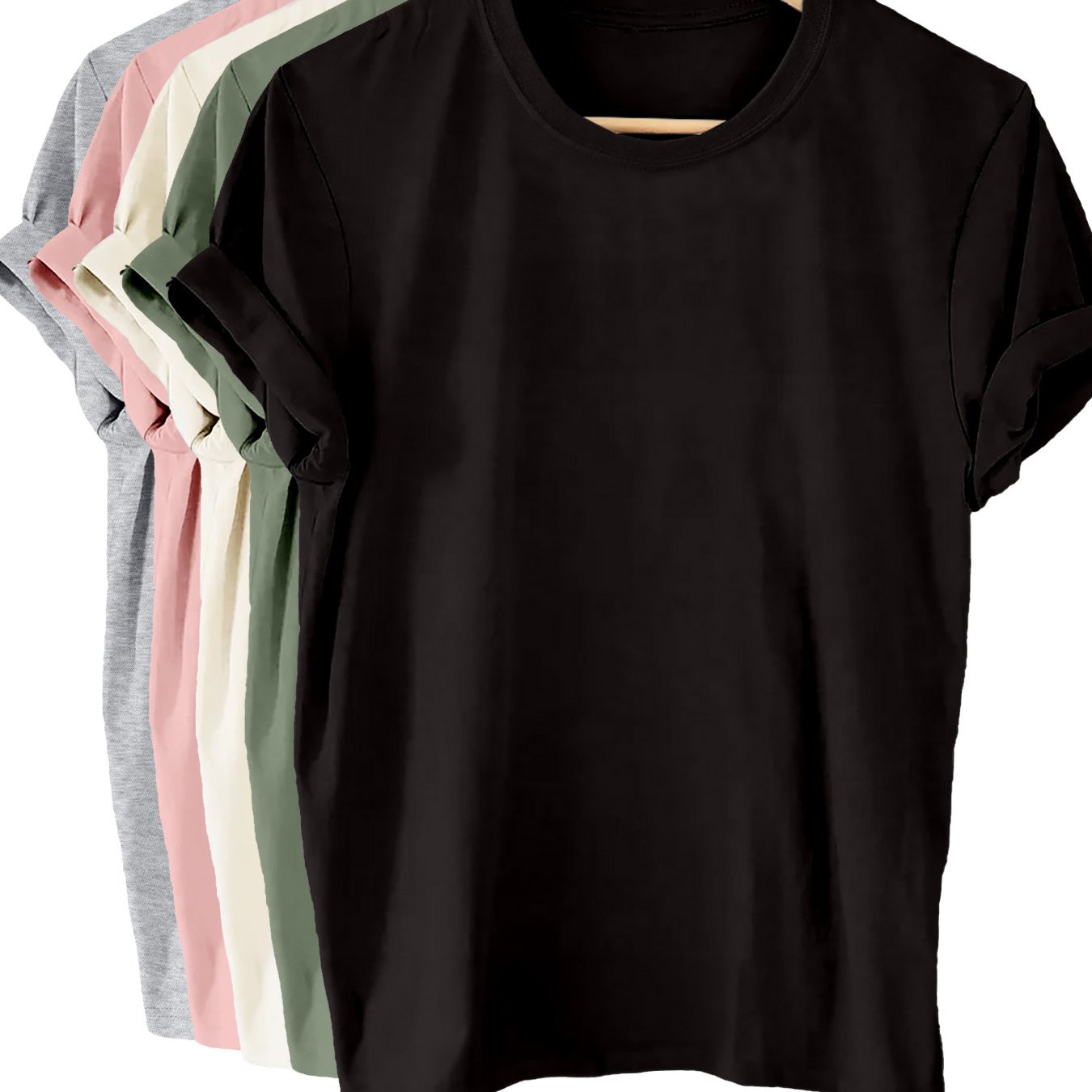Image of 5 Packs Solid T-shirt, Short Sleeve Crew Neck Casual Top For Summer And Spring, Women's Clothing