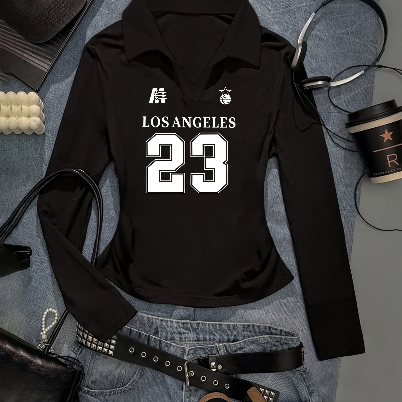 TEMU Y2k Gothic Style Women's Collar Long Sleeve Top With Straight Shoulders, Slim Fit, Flattering, Suitable For Autumn/winter, Everyday And Party