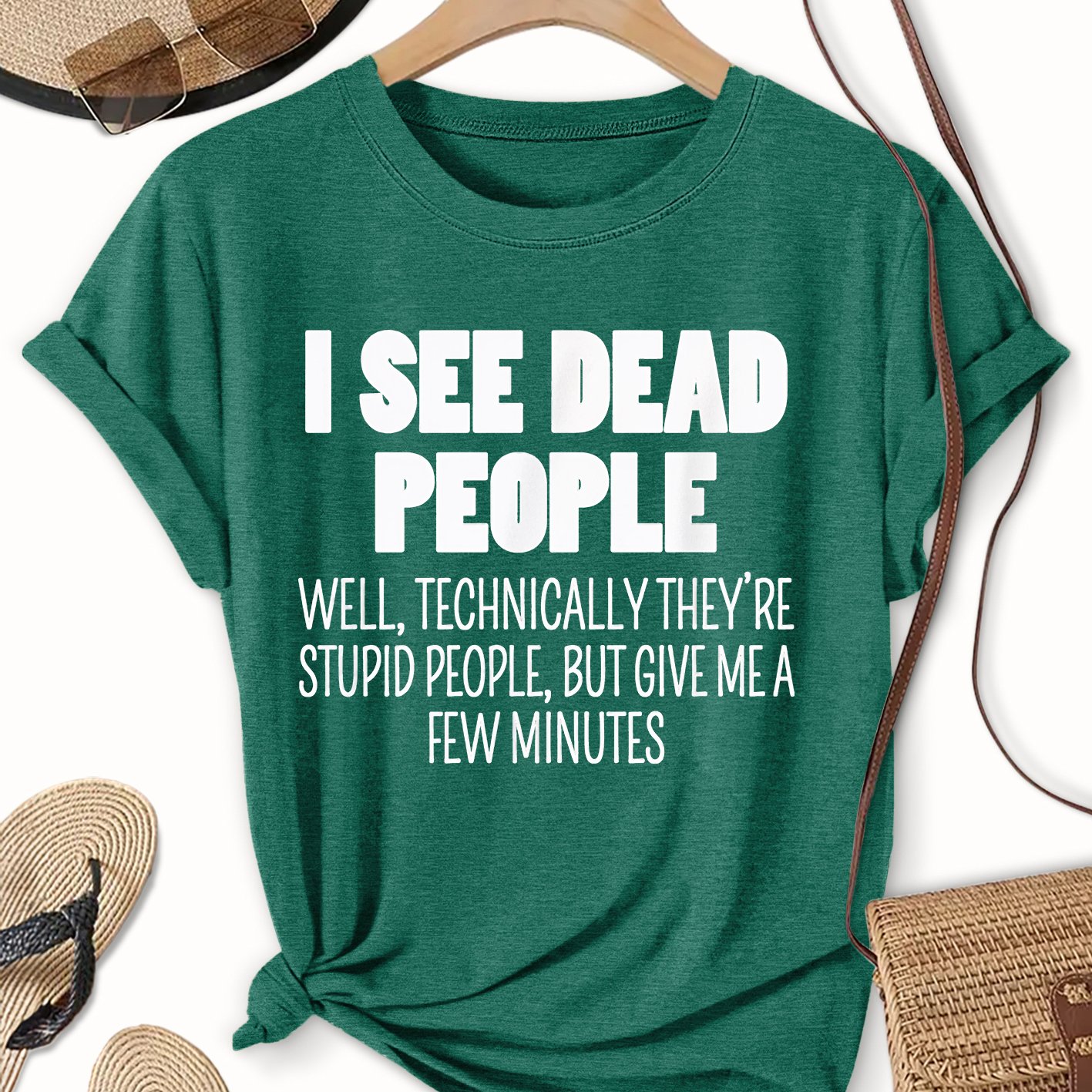 TEMU Women's Plus Size " Dead People" Sarcastic Print Blouse- - Medium Stretch Skin-friendly Breathable Crew Neck Shirt Suitable For Spring Summer