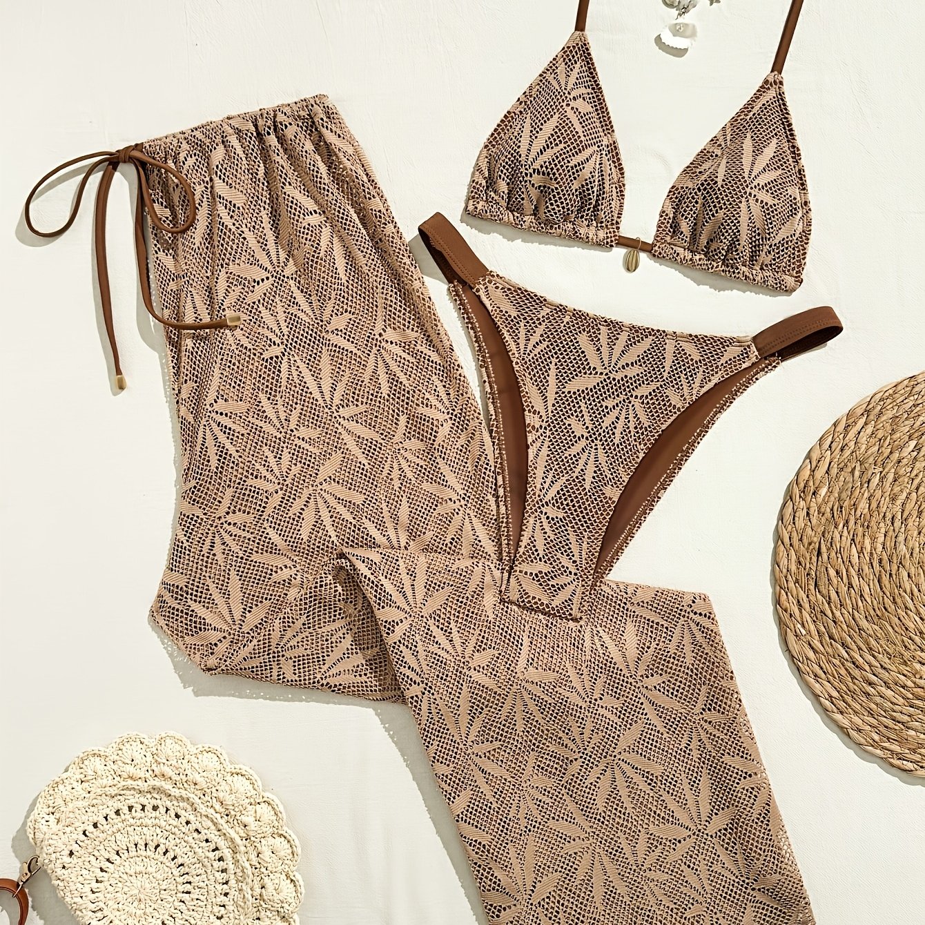 TEMU /summer 3pcs Women's Swimsuit Set, Elegant And Casual Beach Vacation Swimwear Set