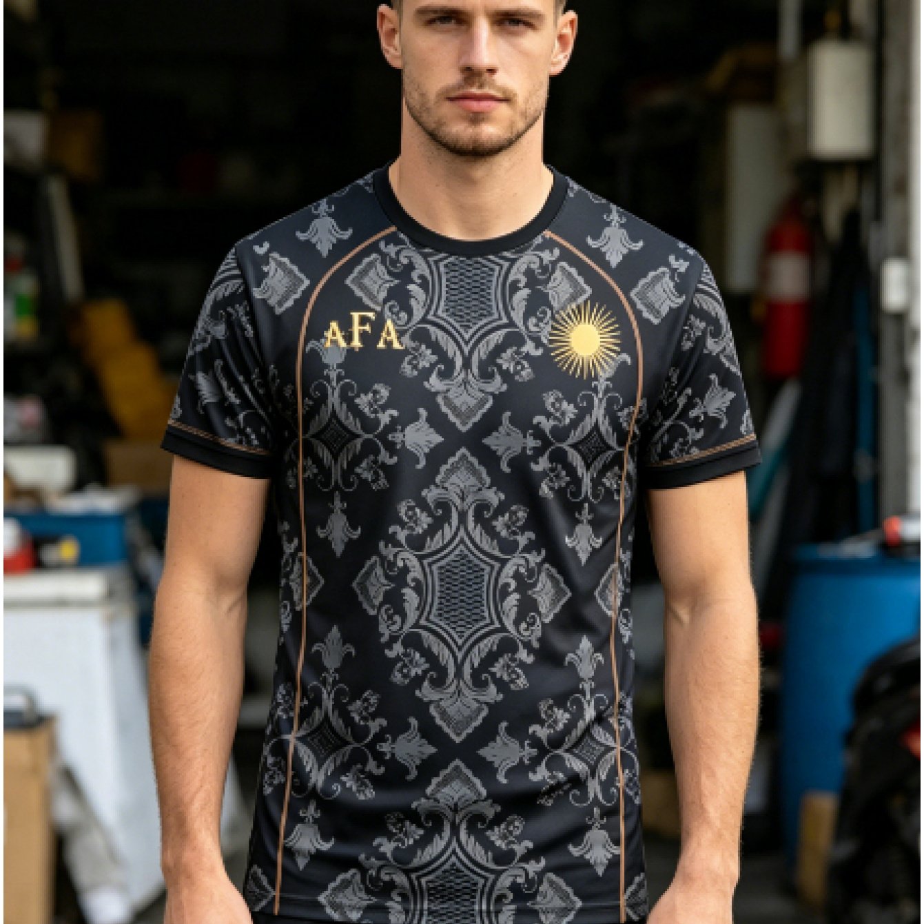TEMU Men's Argentina Soccer Jersey With & Textured Print - Authentic Design, Round Neck Short-sleeve Training Top Suitable For Matches, Gym, Gifts -