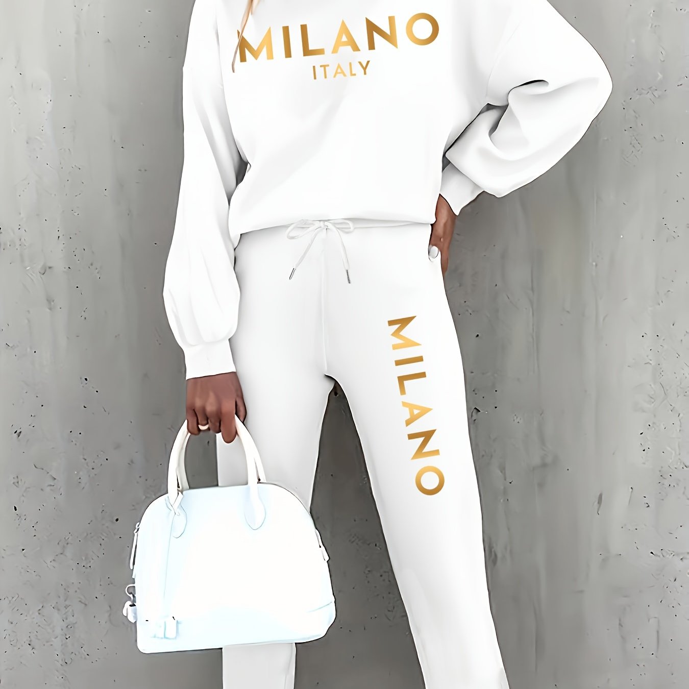 Image of Autumn And Printed Two-piece Set, Casual Long-sleeve Fleece Sweatshirt And Drawstring Pants Elegant Suit, Ladies Suit Suitable For Aged 16-50