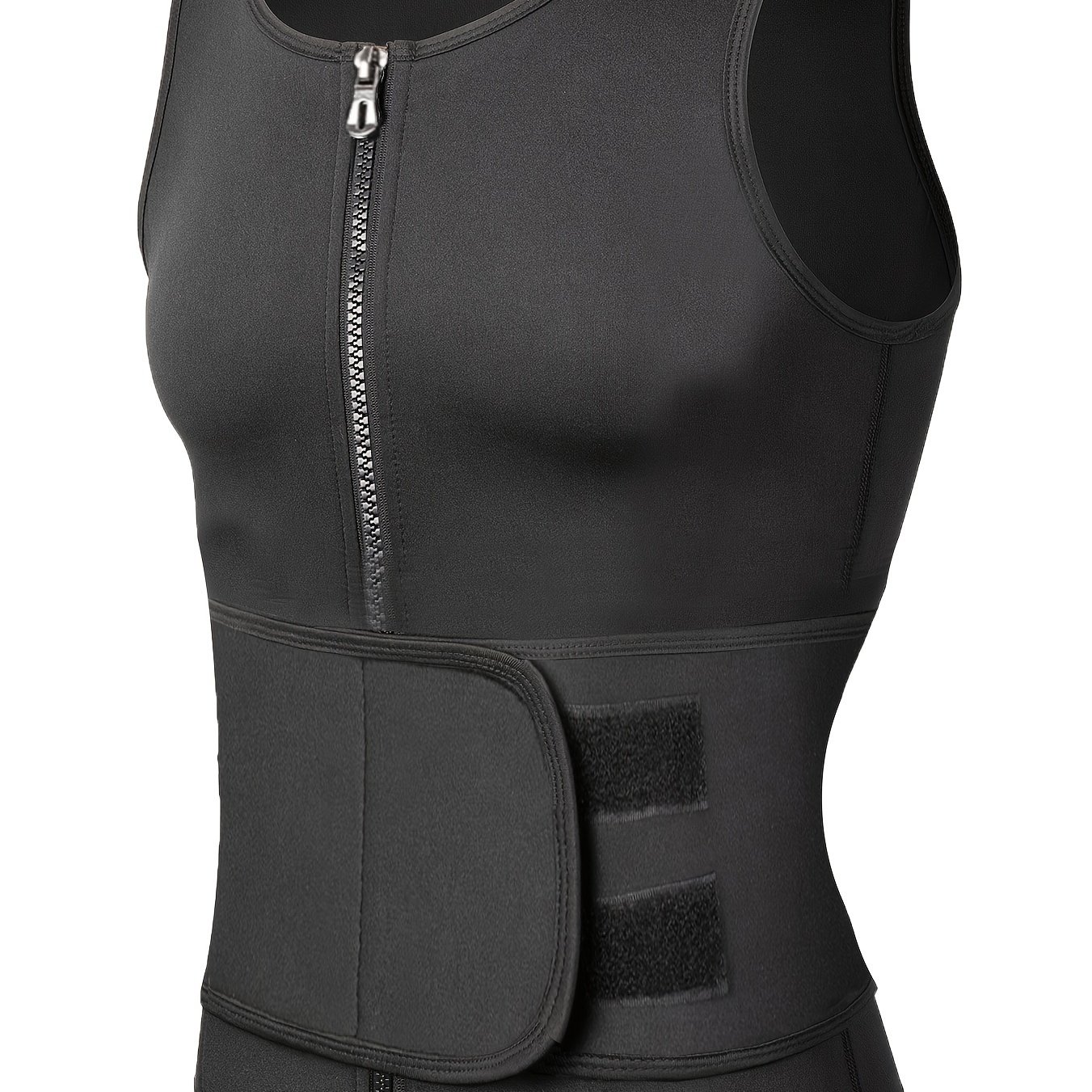 TEMU Arunow Men's Neoprene Waist Trainer Vest With Adjustable Zipper & Straps - Breathable Moisture-wicking Workout Top For Gym, Running, Training -