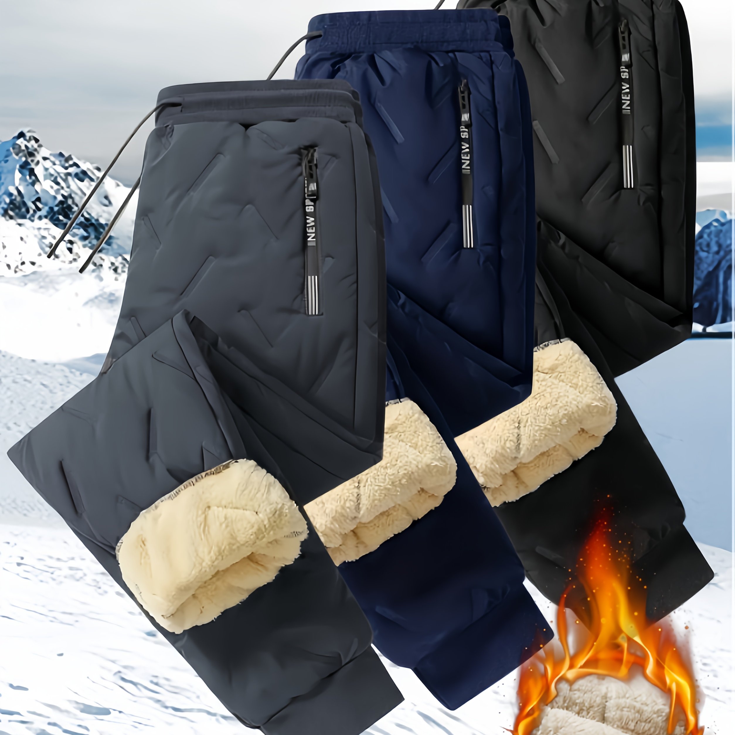 TEMU 3pcs Women's Thermal Winter Pants - Thickened Full-length Trousers With Zipper Pockets, Solid Color () - Outdoor Running, Gym & Casual Wear,