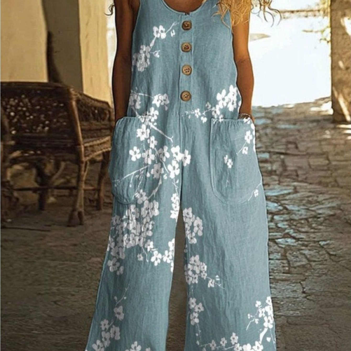 TEMU Plus Size, Women's 2d Printed Waistband Overalls, Farm, Animals, Plants, Bohemian Style Pattern Casual Jumpsuit, Fashionable All-match Commuting