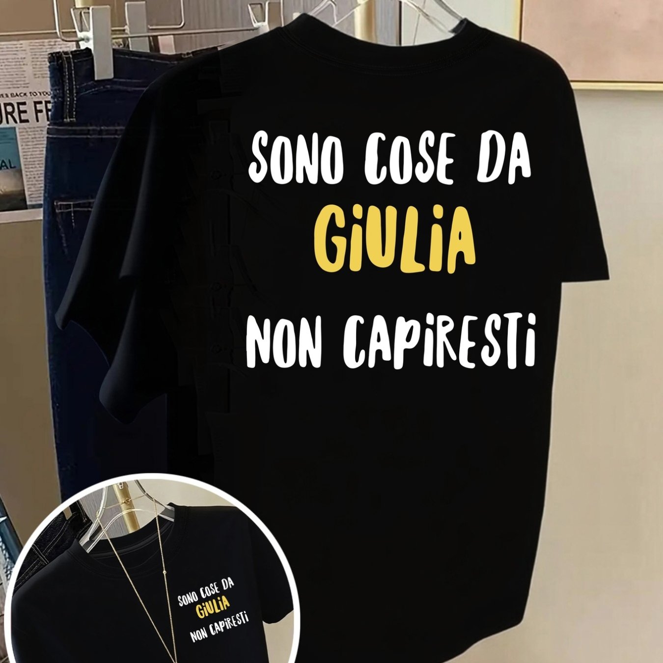 TEMU T-shirt a maniche corte - , con stampe di moda italiana - una t-shirt da donna trendy per ed estate, un capo