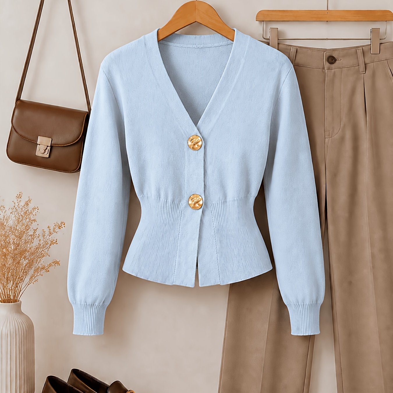 TEMU 2026 Spring/autumn New Style Floral Button Waist-cinching Cropped Gentle Style Sweater Cardigan