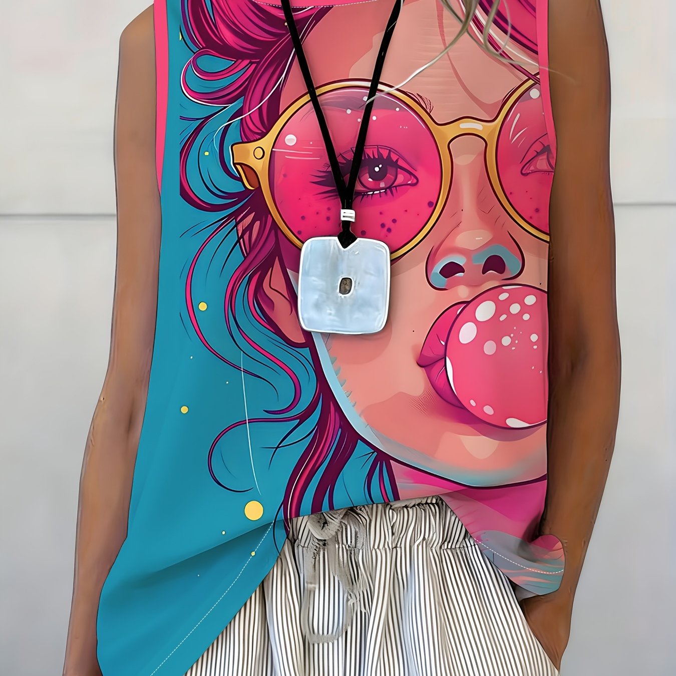 TEMU Women's Summer Sleeveless Top With Colorful Graffiti Print