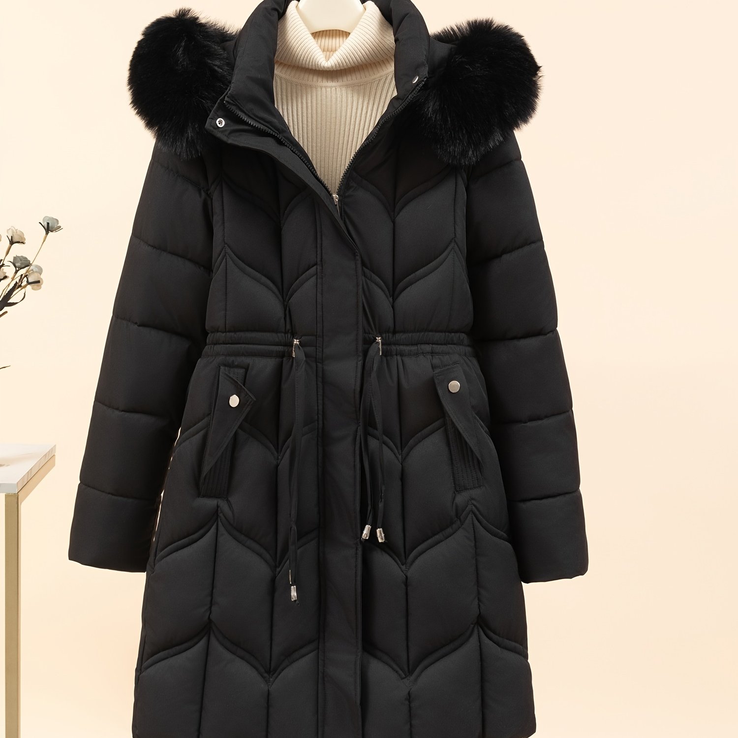 TEMU Women's New Style Coat, Girly Slim Fit Mid-length Puffer Jacket Thickened Warm