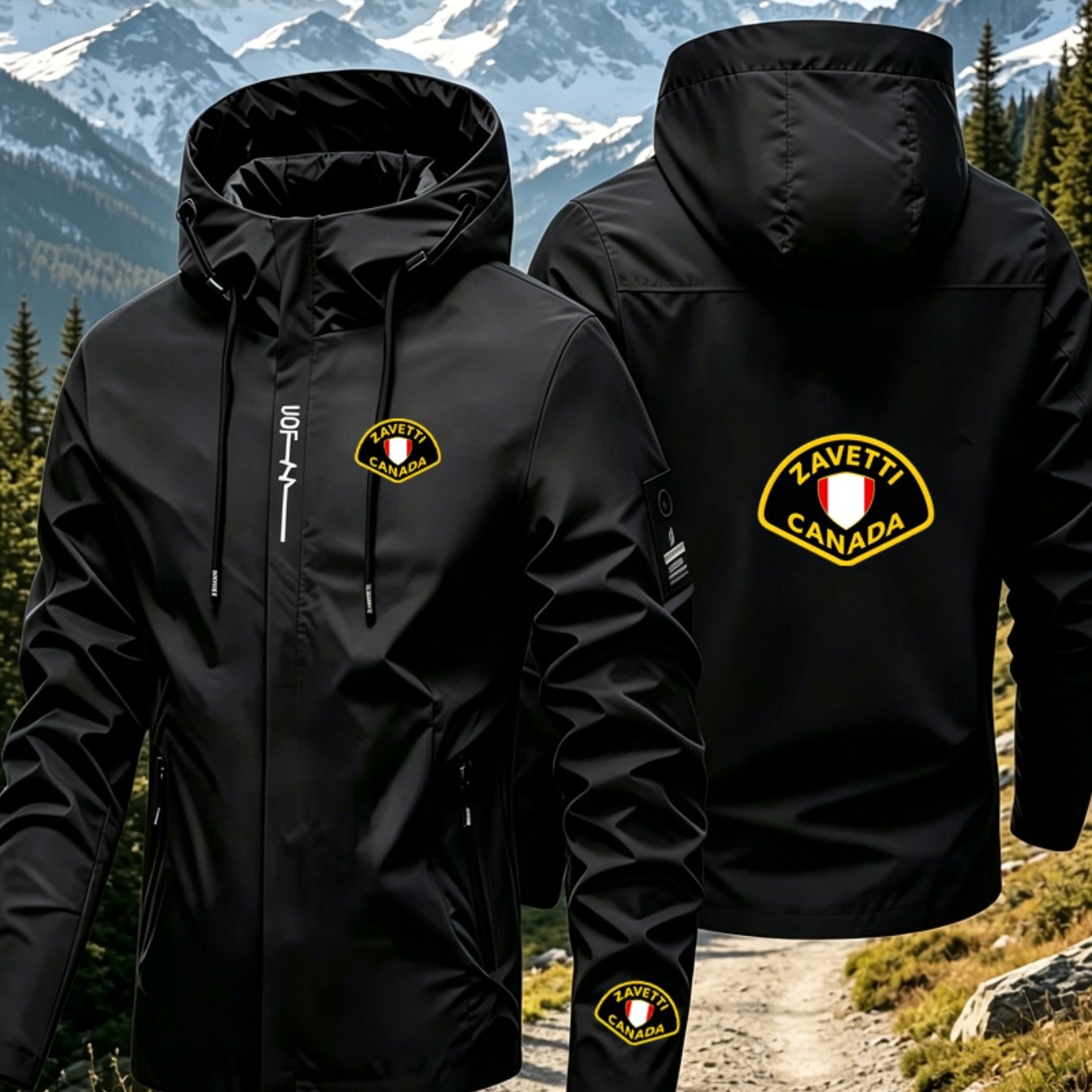 TEMU Unisex Fashion High-quality Canada Logo Outdoor Hooded Shell Jacket, Windproof And Wear-resistant Lightweight Breathable Coat, Durable Fiber,