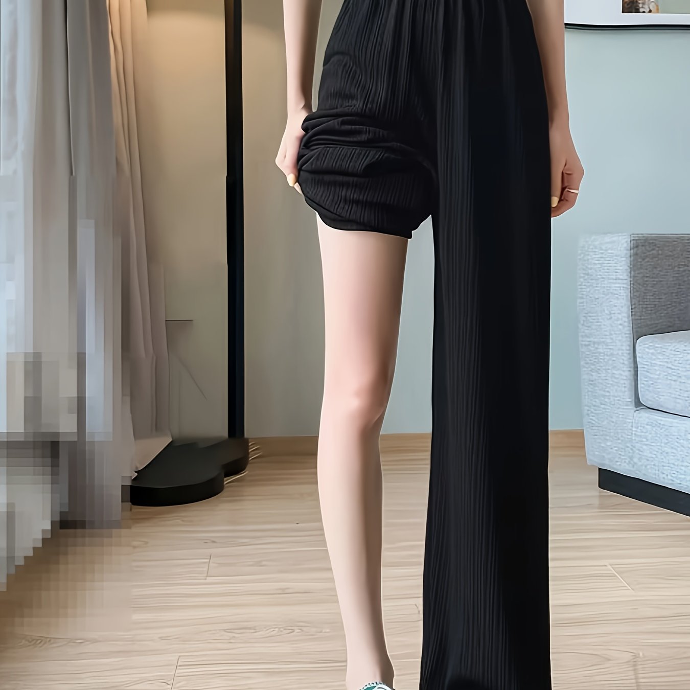 TEMU Walking Summer Fashion, Western Style, Casual Sports, Long Pants, High Waisted, Versatile, Solid Color, Pleated Stripes, Ice,, Cool Straight Leg