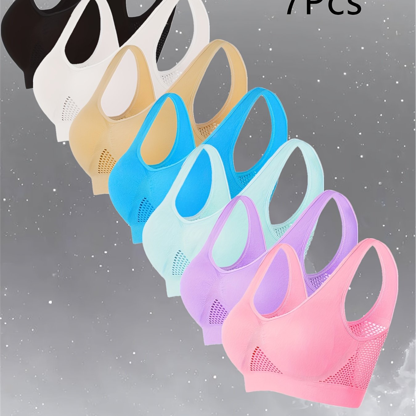 Set Of 7 Large Size Seamless Bras, Breathable Mesh Bras For Fitness, Workouts, And Everyday Wear