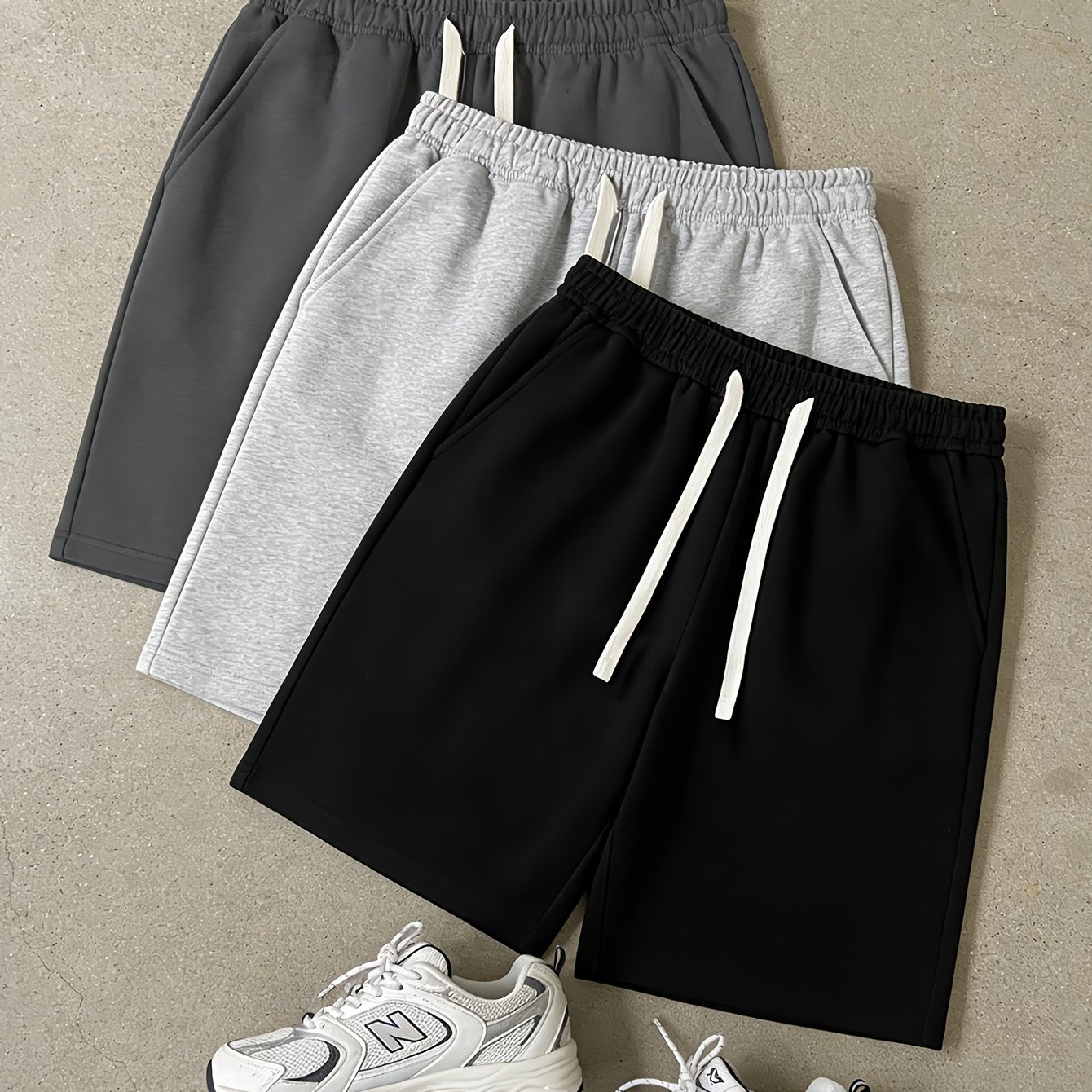 TEMU 3-pc - Men's Summer New Loose Fit Casual Athletic Shorts, Gym Shorts, Beach Pants, Elastic Drawstring Waistband Design - Adjustable Drawstring