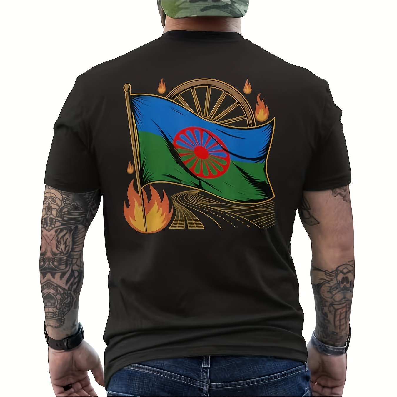 TEMU -shirt Rom Gypsy - Avec un motif Rom et Gypsy imprimé au dos, t-shirt décontracté à manches courtes incarne la de Rom/Gypsy. Unisexe, c'est un