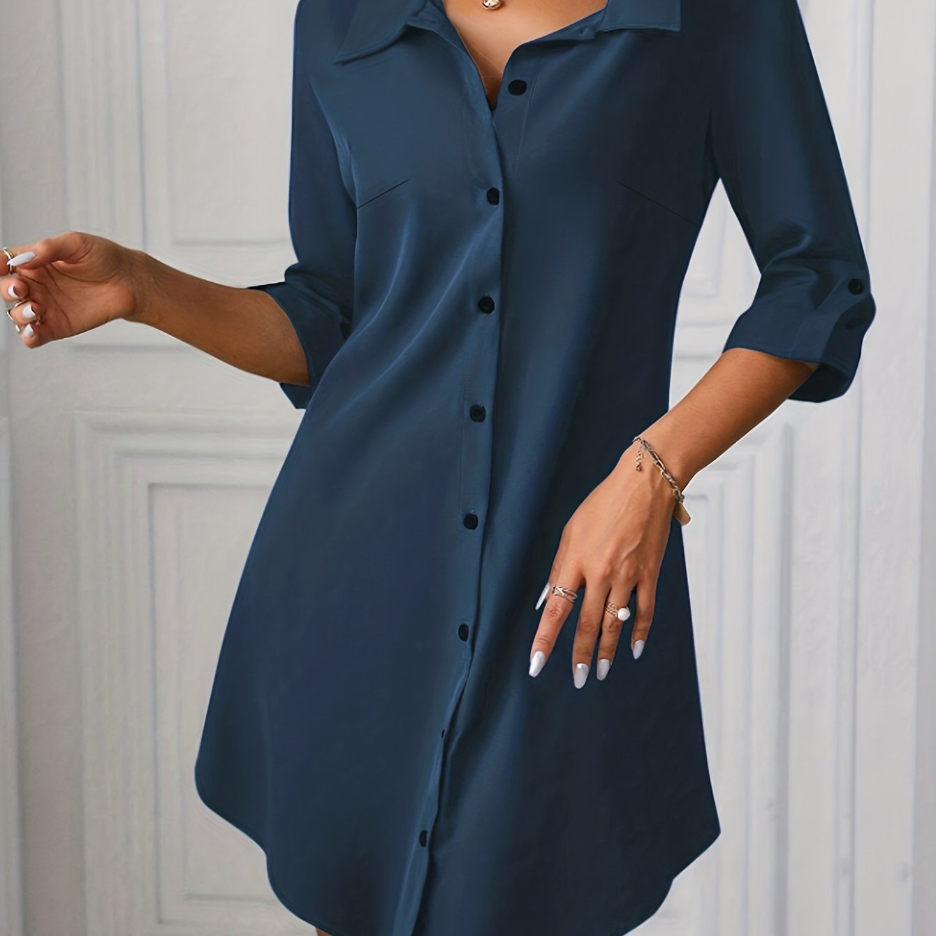 TEMU 【レディース】無地 ボタンアップ 半袖 ラップドレス