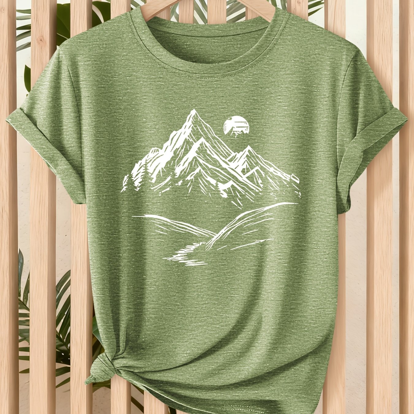 TEMU Women' Moon Print Short Sleeve One-piece Temperament T-shirt, Hiking Outing Women's Wear, 2026 Spring Summer Fashion Round Neck T-shirt, Easy
